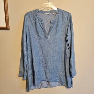 Soft Surroundings Chambray Blue Timeless Tencel Leopard Animal Tunic Medium